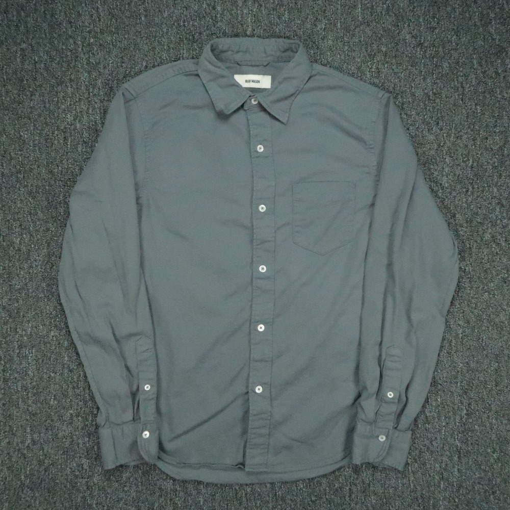 Buck Mason Shirt Mens Medium Gray Blue Pacific Twill One Pocket Long Sleeve